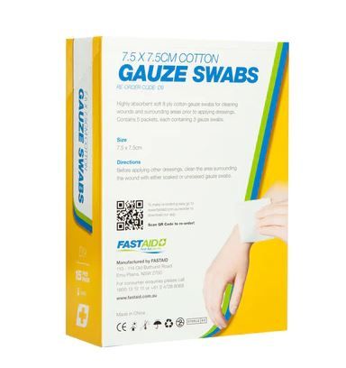 GAUZE SWABS, 7.5 X 7.5cm (5 X 3PK) Pack of 50