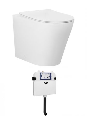 Alzano Wall Face Pan Hurricane Flush Matte White with R&T Cistern, No Push Plate