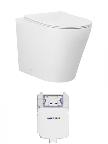 Alzano Wall Face Matte White Hurricane Pan with Geberit Cistern, No Push Plate