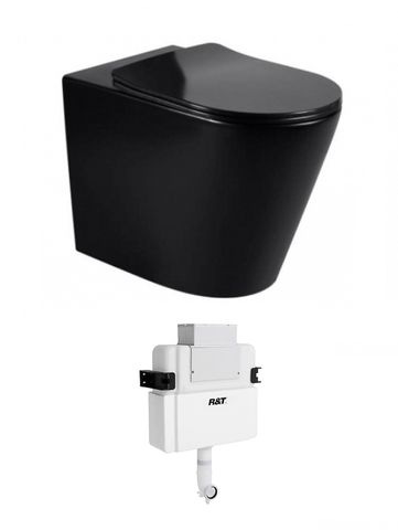 Alzano WF Rimless Pan Slim Seat - Matte Black / R&T LR Inwall Cistern(Button Order Separately)
