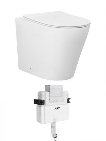Alzano Wall Face Pan Hurricane Flush Matte White with R&T LR Cistern, No Push Plate