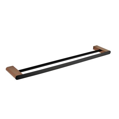 Zevio 600mm Matte Black & Rose Gold Double Towel Rail