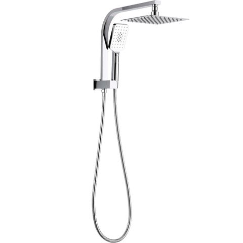 Taran 200mm Chrome Twin Shower Half Rail Top Inlet Square