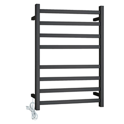 Square Stainless Steel Black Electric Heated Towel Rack 8 Bars Left Inlet