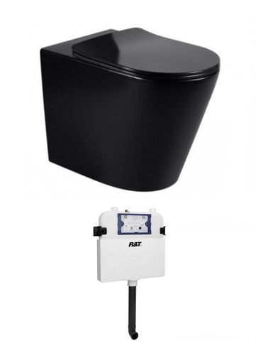 Alzano WF Rimless Pan Slim Seat - Matte Black / R&T Inwall Cistern(Button Order Separately)