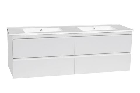 Dover 1500mm Gloss White Wall Hung Vanity with Ceramic Top