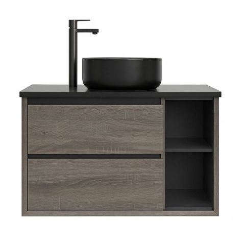 Maximo 750mm Amazon Grey Wall Hung Vanity with Empire Black Top 10TH Right Shelf