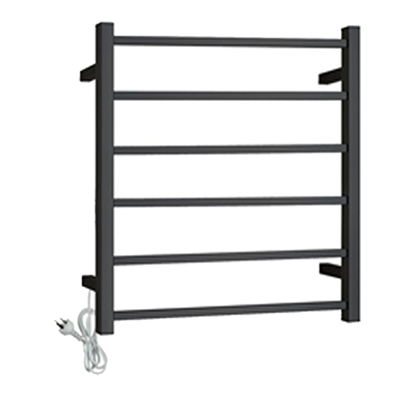 Square Stainless Steel Black Electric Heated Towel Rack 6 Bars Universal Inlet