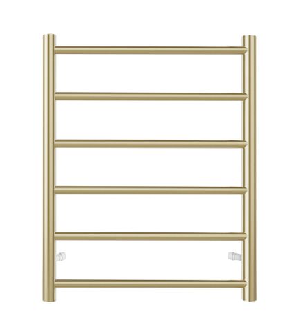 Round Stainless Steel Brushed Gold Electric Heated Towel Rack 6 Bars Universal Inlet