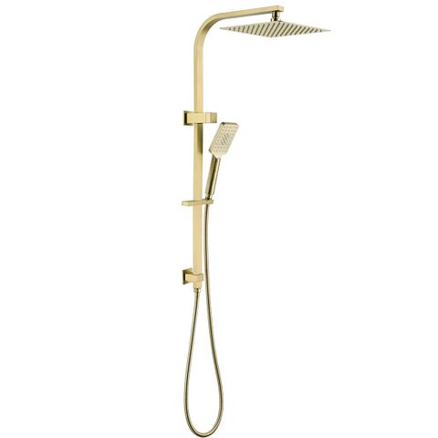Taran 250mm Brushed Gold Twin Shower On Rail Top Inlet Square