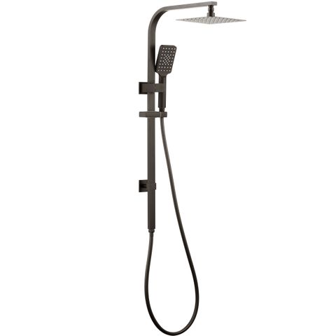 Taran 250mm Gun Metal Twin Shower Half Rail Top Inlet Square