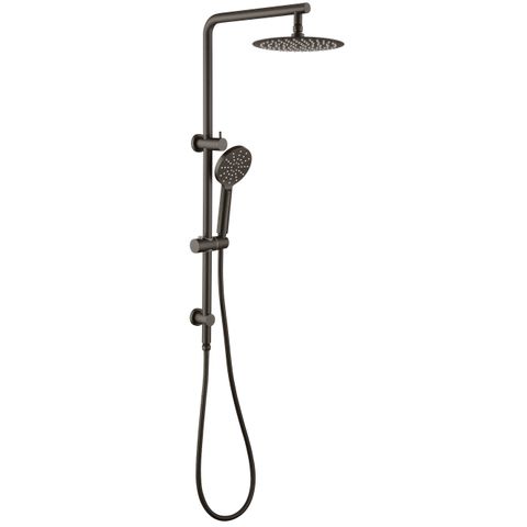 Pavia 250mm Gun Metal Twin Shower On Rail Top Inlet Round