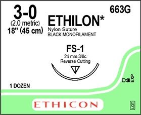 SUTURE ETHILON 3/0 FS-1 24MM 45CM