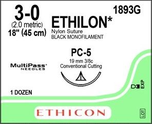 SUTURE ETHILON 3/0 PC-5 19MM 45CM 3/8C