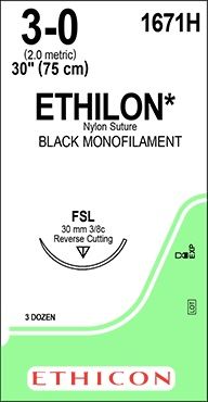 SUTURE ETHILON 3/0 FSL 30MM 75CM