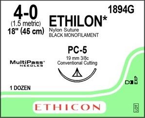 SUTURE ETHILON 4/0 PC-5 19MM 45CM 3/8C