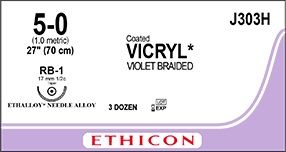 SUTURE VICRYL 5/0 RB-1 17MM 70CM VT 1/2C