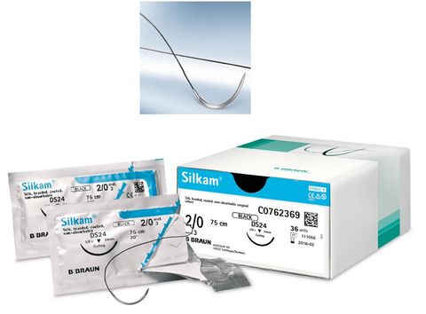 SUTURE SILKAM 4/0 19MM 45CM BK 3/8C RV