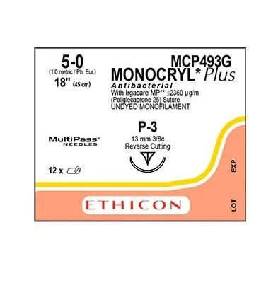 SUTURE MONOCRYL 5/0 P-3 13MM 45CM