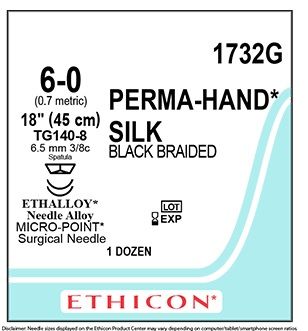 SUTURE PERMA-HAND BL 6/0 6.5MM 45CM