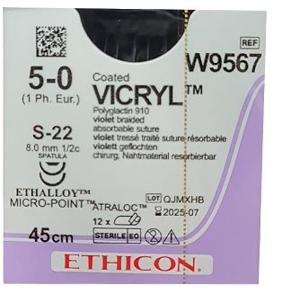 SUTURE VICRYL 5/0 S-22 8MM 45CM