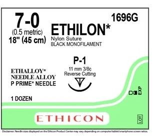 SUTURE ETHILON BL 7/0 P-1 11MM 45CM