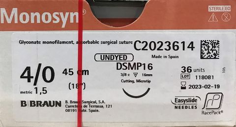 SUTURE MONOSYN 3/0 19MM 70CM UD 3/8C RV