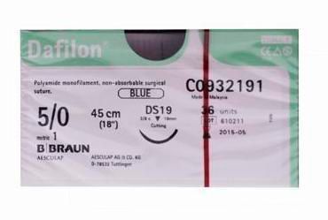 SUTURE DAFILON 5/0 19MM 45CM BL 3/8C RV