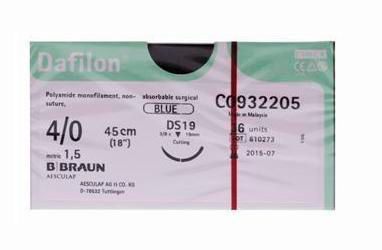 SUTURE DAFILON 4/0 19MM 45CM BL 3/8C RV