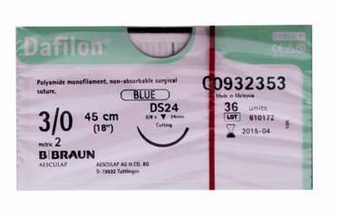 SUTURE DAFILON 3/0 24MM 45CM BL 3/8C RV
