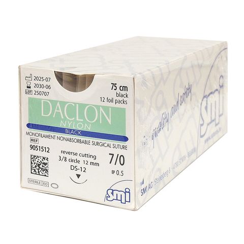 SUTURE DACLON 7/0 12MM 75CM BK 3/8C RV