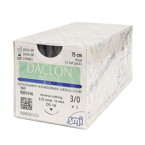 SUTURE DACLON 3/0 16MM 75CM BL 3/8C RV