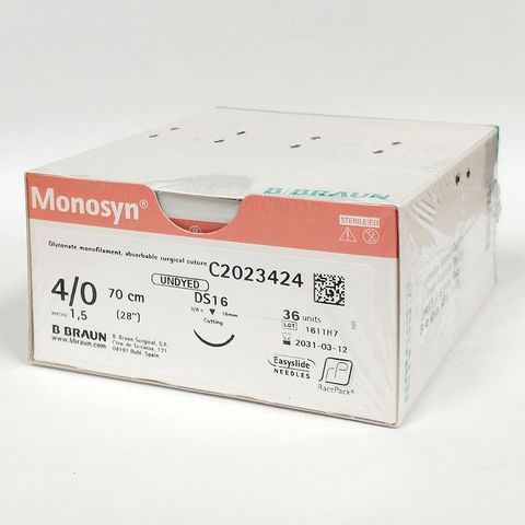 SUTURE MONOSYN 4/0 16MM 70CM UD 3/8C RV
