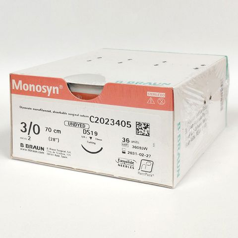 SUTURE MONOSYN 3/0 19MM 70CM UD 3/8C RV