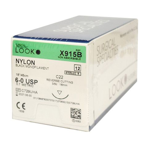 SUTURE NYLON 6/0 16MM 45CM BK 3/8C RV
