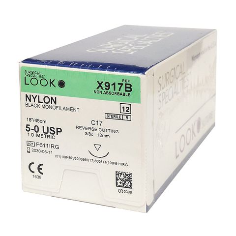 SUTURE NYLON 5/0 12MM 45CM BK 3/8C RV