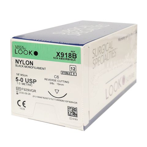 SUTURE NYLON 5/0 19MM 45CM BK 3/8C RV