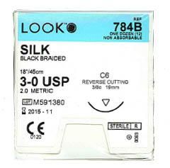 SUTURE SILK 3/0 19MM 45CM BK 3/8C RV