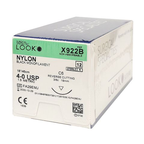 SUTURE NYLON 4/0 19MM 45CM BK 3/8C RV