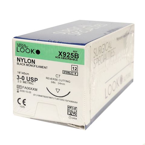 SUTURE NYLON 3/0 24MM 45CM BK 3/8C RV