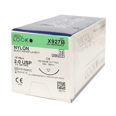 SUTURE NYLON 2/0 26MM 45CM BK 3/8C RV