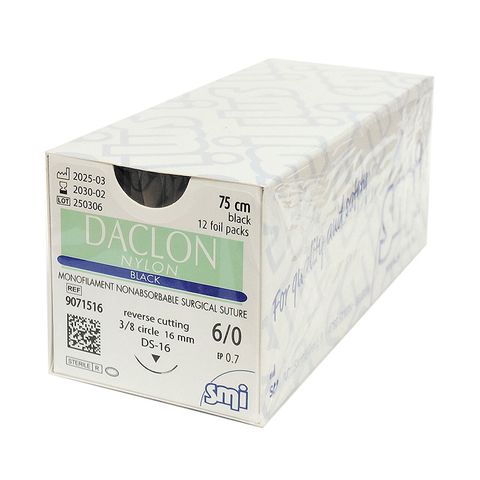 SUTURE DACLON 6/0 16MM 75CM BK 3/8C RV