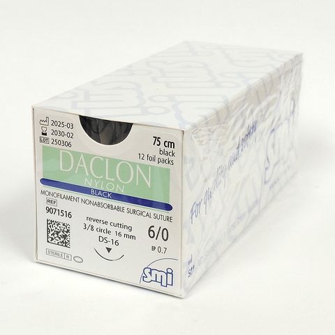 SUTURE DACLON 6/0 16MM 75CM BK 3/8C RV