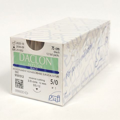 SUTURE DACLON 5/0 12MM 75CM BK 3/8C RV