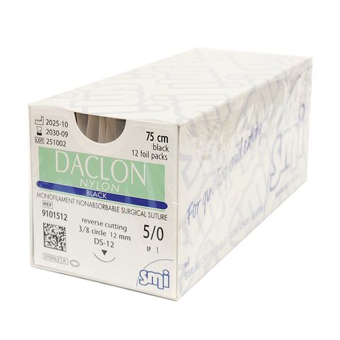 SUTURE DACLON 5/0 12MM 75CM BK 3/8C RV