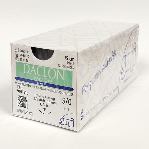 SUTURE DACLON 5/0 16MM 75CM BK 3/8C RV