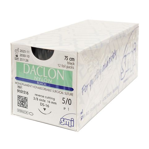 SUTURE DACLON 5/0 16MM 75CM BK 3/8C RV