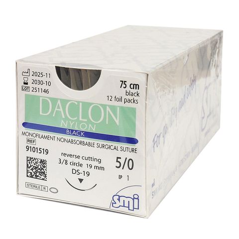 SUTURE DACLON 5/0 19MM 75CM BK 3/8C RV