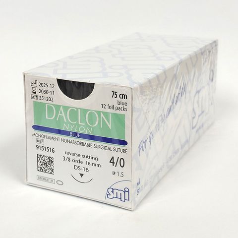 SUTURE DACLON 4/0 16MM 75CM BL 3/8C RV