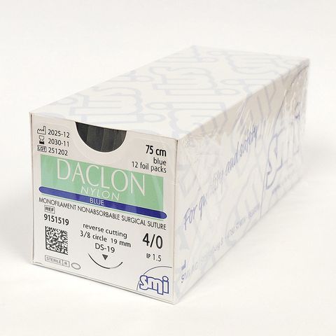 SUTURE DACLON 4/0 19MM 75CM BL 3/8C RV